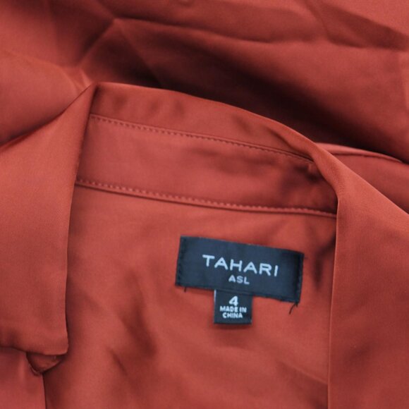 NWT Tahari ASL Collared Long-Sleeve Wrap Dress DEM401-T4 Brick Red Orange 4 - Picture 8 of 9